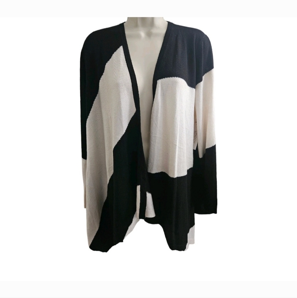 Chico's  Colorblock Open Navy Cardigan,  Size 1 (Medium)